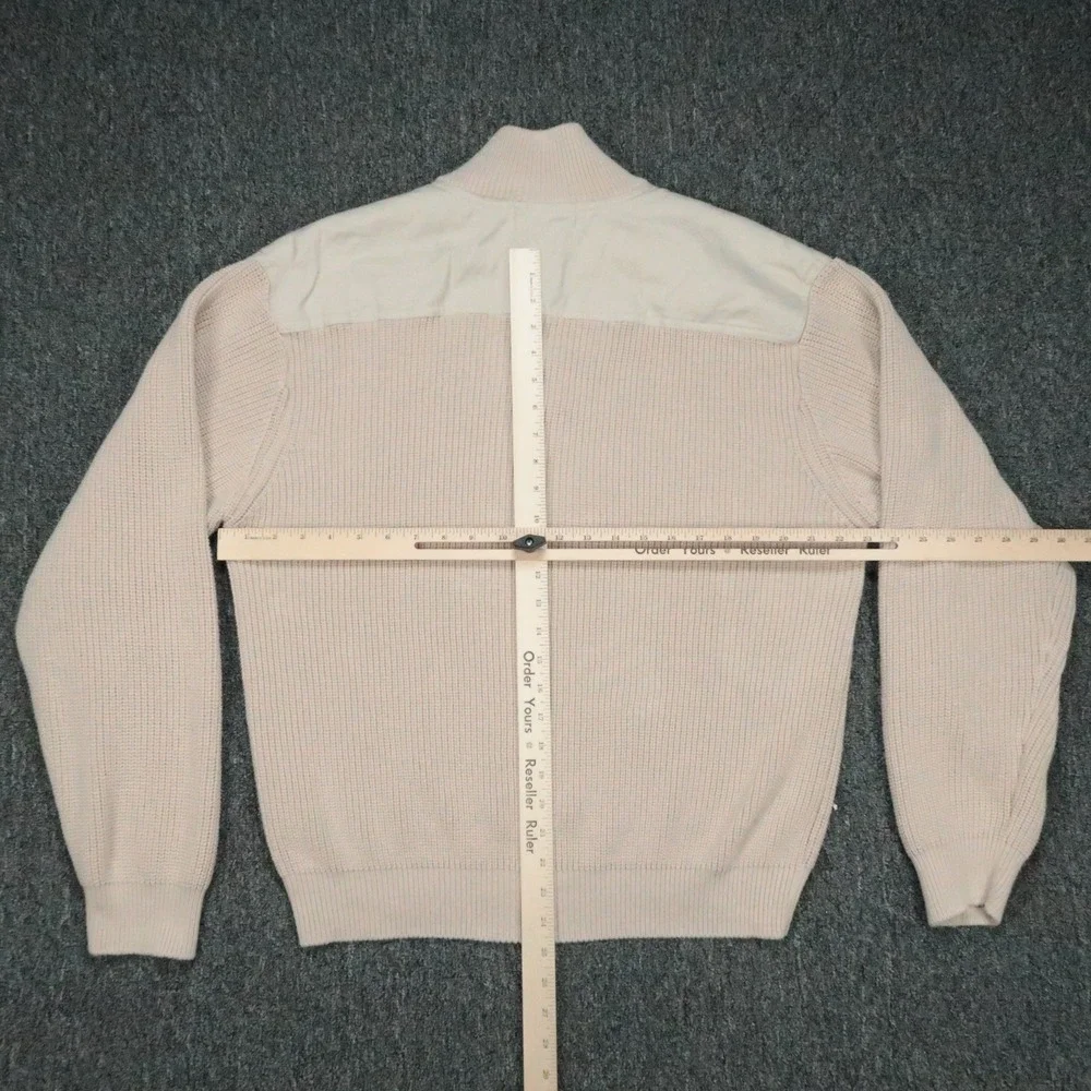 Orvis Sweater Mens‎ XL Beige Tan Pullover Quarter Zip Knit Shoulder Elbow Patch